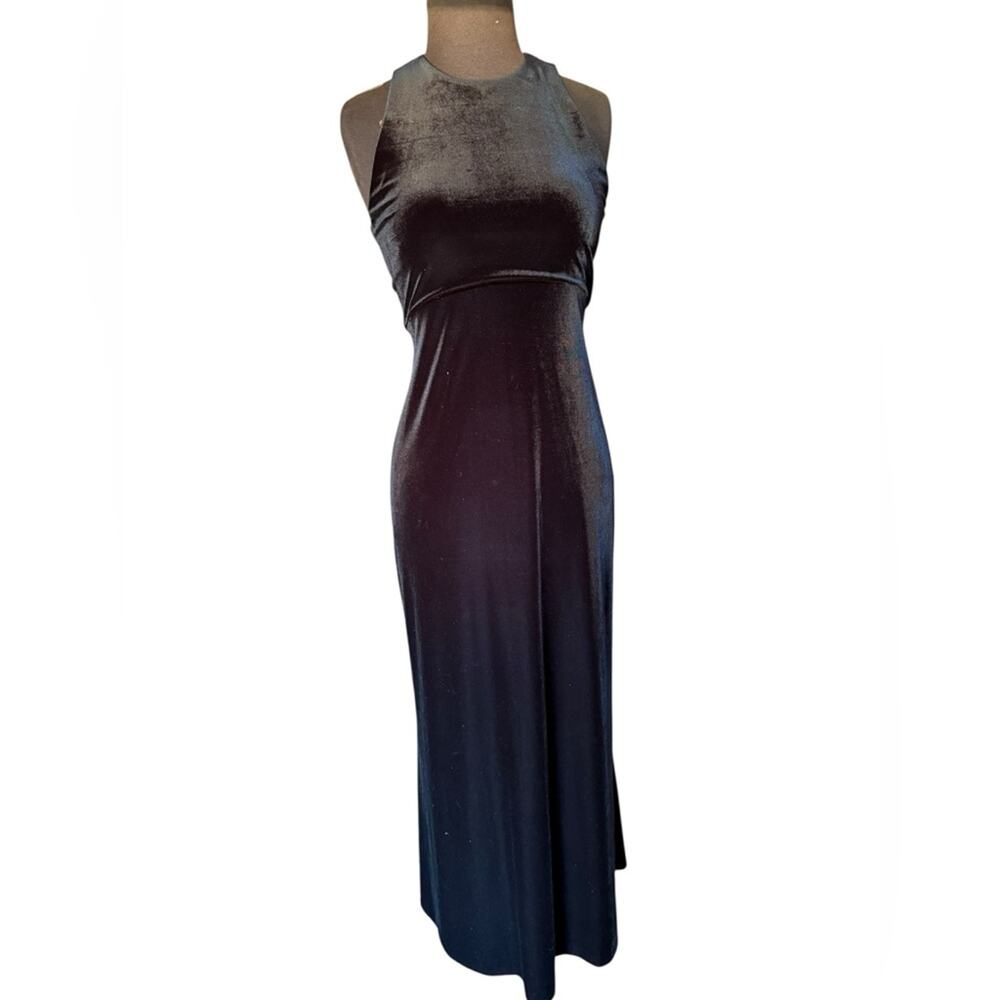 Vtg Velvet Stretch Babydoll Modern Minimalist Maxi Dress Women Sz 4 Dark Romance